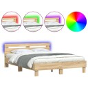 vidaXL Sengeramme med hodegavl og LED sonoma eik 150x200 cm 8721012247581