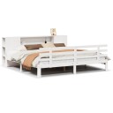  Seng med bokhylle uten madrass hvit 200x200 cm heltre furu 8721158615060