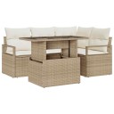  5-delt hagesofaset med puter i beige poly-rattan