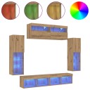  TV Veggskap med LED lys 2 stk Artisan Eik 80x30x30 cm