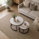 Moderne sett med to runde sofabord   Hvit/Hvit