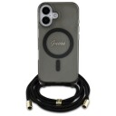 Guess Crossbody Cord Script MagSafe Etui for iPhone 16 - Svart