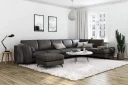 Ocean Lyx 6 seters Høyrevendt U formet Sofa med Divan og Sjeselong + Fotskammel i Kunstlær   Mørk grå