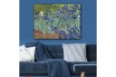 Lerretsbilde 70x100 cm Fargerik samling av irisblomster i forskjellige blånyanser Blå / Grønn / Hvit