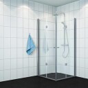 Vikingbad Mats Dusjhjørne Leddet H195cm Sølv / 80x80cm Klart Glass