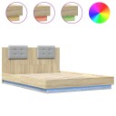  Sengeramme med hodegavl og LED-lys sonoma eik 140x200 cm 8721012277472
