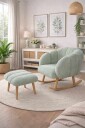Ørelappstol  og puffesett 2 deler Atelier Del Sofa Lotus 70 x 94 x 42 cm Grønn  