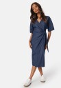 Bubbleroom Denim Wrap Dress Navy 40-42