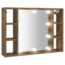 vidaXL Speilskap med LED røkt eik 76x15x55 cm