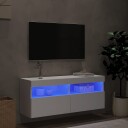  Vegghengt TV benk med LED hvit 100x30x40 cm