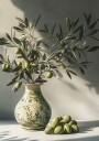 Olive Branch in Decorative Vase Still Life Plakat Plakat / 40x50cm