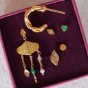 Stine A Jewelry Petit Love Heart Grass Green Enamel Earring Forgylt Sølv Sterling 925 