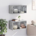  Veggskap med glassdører 2 stk betonggrå 68,5x37x35 cm 8721012214545