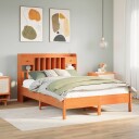  Seng med bokhylle uten madrass voksbrun 140x190 cm heltre furu 8721158617101