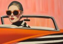 Stylish Woman Orange Car Plakat / 30x40