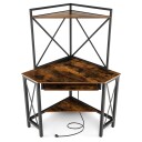 Skrivebord med ladestasjon hjørne databord med tastaturhylle og 2 hyller 113 x 75 x 145 cm Rustikk brun + svart