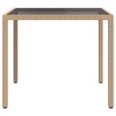 vidaXL Hagebord 90x90x75 cm herdet glass og polyrotting Beige