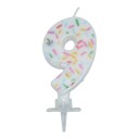 Bursdagslys med dryss 7 cm - Tallet 9