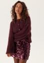 Bubbleroom Fluffy Knitted Pearl Cardigan Burgundy M