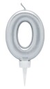 Bursdagslys Sølv 8 cm - Tallet 0