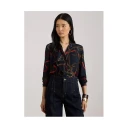 Lauren Ralph Lauren Print Ruffle-Trim Georgette Shirt - Navy - S