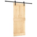 vidaXL Skyvedør Naturlig og svart 85 x 210 cm Massiv Furu Tre