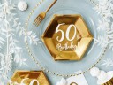 6 stk Gullfarget Sekskantet 50th bursdagstallerkener 20 cm