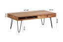 Langner Sofabord 60 cm med Oppbevaring 2 Skuffer + Hyller - Akacia/Svart