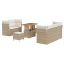  8-delt hagesofaset med puter beige poly rattan.