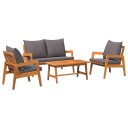 vidaXL Bistrosett med pute 4 pcs Brun Solid akasietre