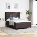  Box Spring Seng med Madrass i Mørk Brun 140x190 cm Stoff