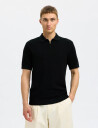 Selected Slhcran Ss Knit Structure Half Zip Polo - Black - XL