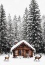 Hut in a Snowy Forest and Deer Plakat Plakat / 70x100cm