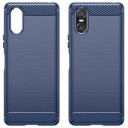 Sony Xperia 10 VI Børstet TPU Deksel Karbonfiber Blå