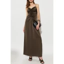 ROTATE V Neck Slip Dress   Khaki green   40