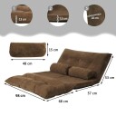 Justerbar gulvsovesofa med puter – brun sammenleggbar design