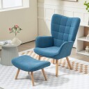 Lenestol med krakk høy rygg Wing Chair treben Tufted Design Corduroy Look Lounge Chair for Living Room Blå