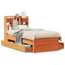  Seng med bokhylle uten madrass voksbrun 100x200 cm heltre furu 8721158384072