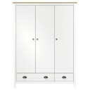 vidaXL Garderobeskap 3 dører Hill hvit 127x50x170 cm heltre furu