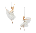 Juletrepynt ballerina med perlehårbånd bak snor 18 cm hvit