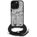 Karl Lagerfeld Crossbody Mobildeksel med Tekstur & Logo til iPhone 16 Pro Max - Grå