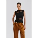 Malina Desire Lace Trimmed Cut Out Top   Black   36