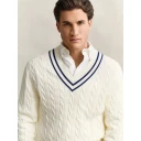 Gant Cotton Cable V Neck Cream S