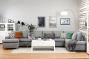 Crazy 6 seters Høyrevendt U formet XX Large Sofa med Divan og Sjeselong i Stoff   Grå