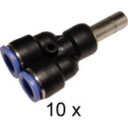 Innstikks Y kobling 3x10 mm. Hann/Hunn/Hunn. Pakke med 10 stk.
