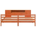  Seng med bokhylle uten madrass voksbrun 180x200 cm heltre furu 8721158606563