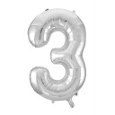 Folie Ballong Sølv 86 cm - Tallet 3