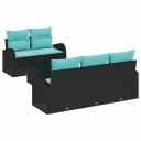vidaXL Hagesofa Set 6 pcs Svart og turkis Polyrotting Stål og Glass