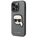 Karl Lagerfeld Mobildeksel til iPhone 14 Pro Max med Saffiano og Karl's Head Patch - Sølv