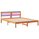  Sengestamme med LED  stripelys med hodegjerde Voksbrun 160 x 200 cm Furu tre